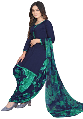 Unstitched printed crepe kurta & patiyala dress material with top, bottom & dupatta 2