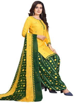 Unstitched printed crepe kurta & patiyala dress material with top, bottom & dupatta 1