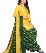 Unstitched printed crepe kurta & patiyala dress material with top, bottom & dupatta