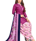 Unstitched printed crepe kurta & patiyala dress material with top, bottom & dupatta