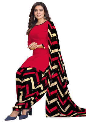 Unstitched printed crepe kurta & patiyala dress material with top, bottom & dupatta 2
