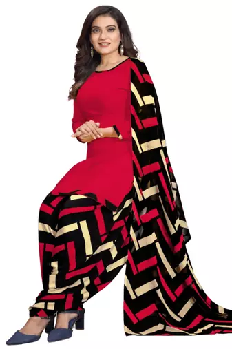 Unstitched printed crepe kurta & patiyala dress material with top, bottom & dupatta