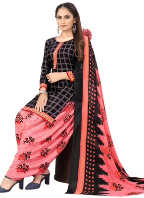 Unstitched printed crepe kurta & patiyala dress material with top, bottom & dupatta 2
