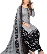 Unstitched printed crepe kurta & patiyala dress material with top, bottom & dupatta