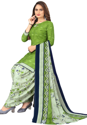 Unstitched printed crepe kurta & patiyala dress material with top, bottom & dupatta 2