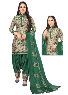 Unstitched printed crepe kurta & patiyala dress material with top, bottom & dupatta 1