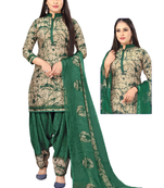 Unstitched printed crepe kurta & patiyala dress material with top, bottom & dupatta