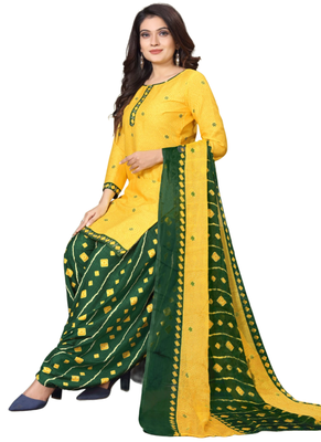 Unstitched printed crepe kurta & patiyala dress material with top, bottom & dupatta 2