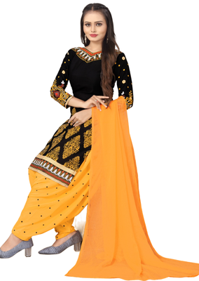 Unstitched printed crepe kurta & patiyala dress material with top, bottom & dupatta 2