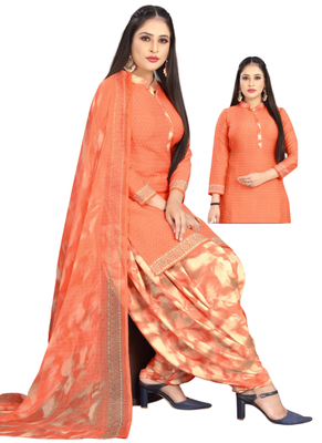 Unstitched printed crepe kurta & patiyala dress material with top, bottom & dupatta 1