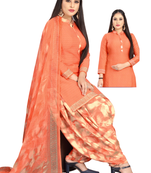 Unstitched printed crepe kurta & patiyala dress material with top, bottom & dupatta
