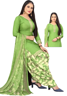 Unstitched printed crepe kurta & patiyala dress material with top, bottom & dupatta 1