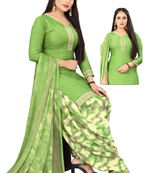 Unstitched printed crepe kurta & patiyala dress material with top, bottom & dupatta