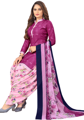 Unstitched printed crepe kurta & patiyala dress material with top, bottom & dupatta 2