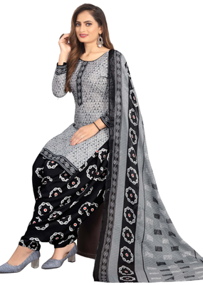 Unstitched printed crepe kurta & patiyala dress material with top, bottom & dupatta 2