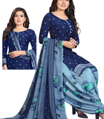 Unstitched printed crepe kurta & patiyala dress material with top, bottom & dupatta