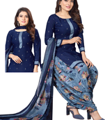 Unstitched printed crepe kurta & patiyala dress material with top, bottom & dupatta