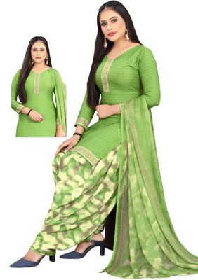 Unstitched printed crepe kurta & patiyala dress material with top, bottom & dupatta 2