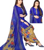 Unstitched printed crepe kurta & patiyala dress material with top, bottom & dupatta