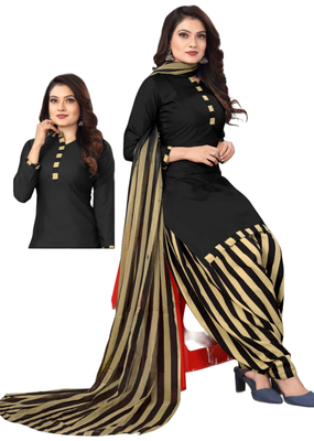 Unstitched printed crepe kurta & patiyala dress material with top, bottom & dupatta 1
