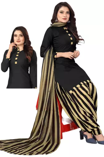Unstitched printed crepe kurta & patiyala dress material with top, bottom & dupatta
