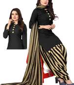Unstitched printed crepe kurta & patiyala dress material with top, bottom & dupatta