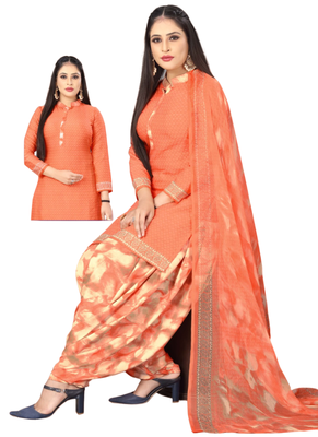 Unstitched printed crepe kurta & patiyala dress material with top, bottom & dupatta 2