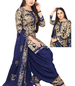 Unstitched printed crepe kurta & patiyala dress material with top, bottom & dupatta