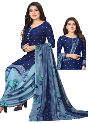 Unstitched printed crepe kurta & patiyala dress material with top, bottom & dupatta 2