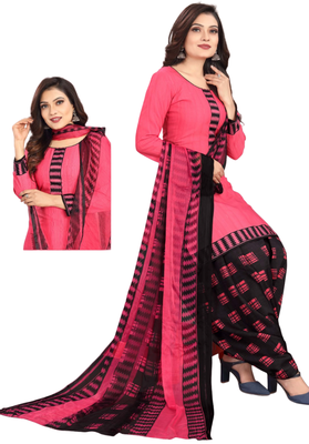 Unstitched printed crepe kurta & patiyala dress material with top, bottom & dupatta 1