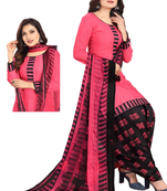 Unstitched printed crepe kurta & patiyala dress material with top, bottom & dupatta