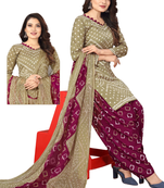 Unstitched printed crepe kurta & patiyala dress material with top, bottom & dupatta