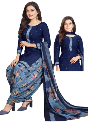 Unstitched printed crepe kurta & patiyala dress material with top, bottom & dupatta 2