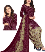 Unstitched printed crepe kurta & patiyala dress material with top, bottom & dupatta