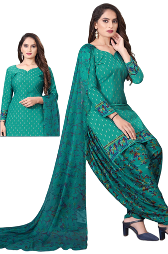 Unstitched printed crepe kurta & patiyala dress material with top, bottom & dupatta
