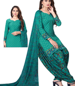 Unstitched printed crepe kurta & patiyala dress material with top, bottom & dupatta