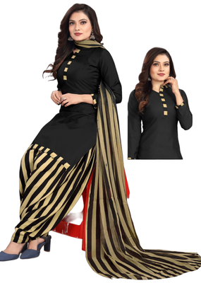 Unstitched printed crepe kurta & patiyala dress material with top, bottom & dupatta 2
