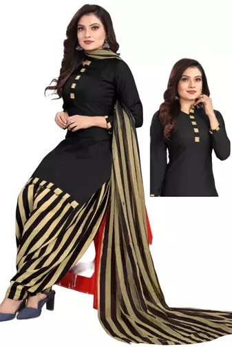 Unstitched printed crepe kurta & patiyala dress material with top, bottom & dupatta