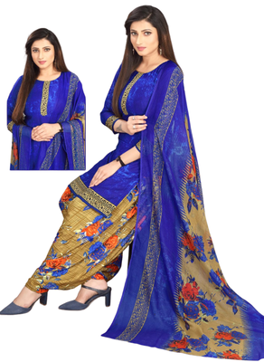 Unstitched printed crepe kurta & patiyala dress material with top, bottom & dupatta 2