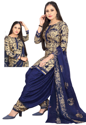Unstitched printed crepe kurta & patiyala dress material with top, bottom & dupatta 2