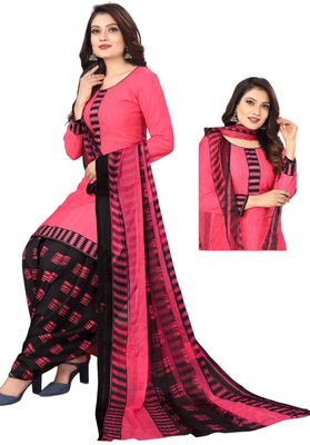 Unstitched printed crepe kurta & patiyala dress material with top, bottom & dupatta 2