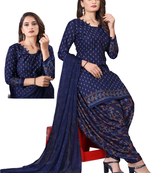 Unstitched printed crepe kurta & patiyala dress material with top, bottom & dupatta