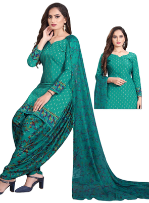 Unstitched printed crepe kurta & patiyala dress material with top, bottom & dupatta 2