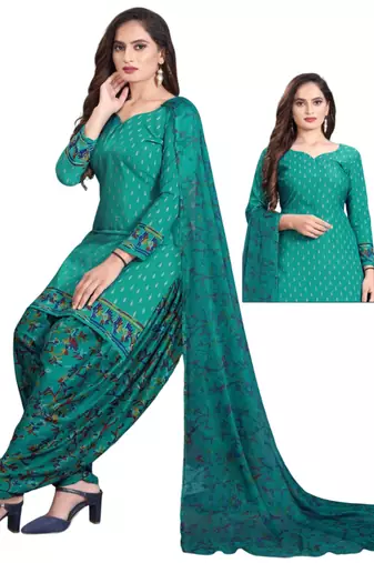 Unstitched printed crepe kurta & patiyala dress material with top, bottom & dupatta