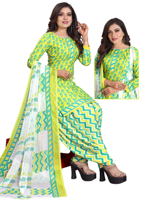 Unstitched printed crepe kurta & patiyala dress material with top, bottom & dupatta 1