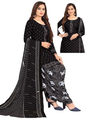 Unstitched printed crepe kurta & patiyala dress material with top, bottom & dupatta 1