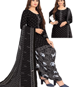 Unstitched printed crepe kurta & patiyala dress material with top, bottom & dupatta