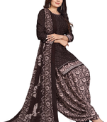 Unstitched printed crepe kurta & patiyala dress material with top, bottom & dupatta