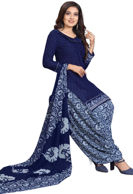 Unstitched printed crepe kurta & patiyala dress material with top, bottom & dupatta 1