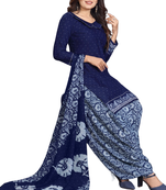 Unstitched printed crepe kurta & patiyala dress material with top, bottom & dupatta